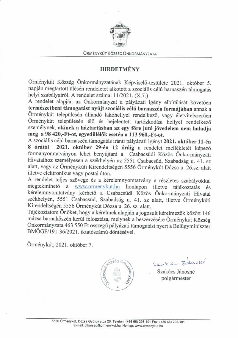 hirdetmeny szocialis tuzelore torteno jelentkezeshez ormenykut 20211007